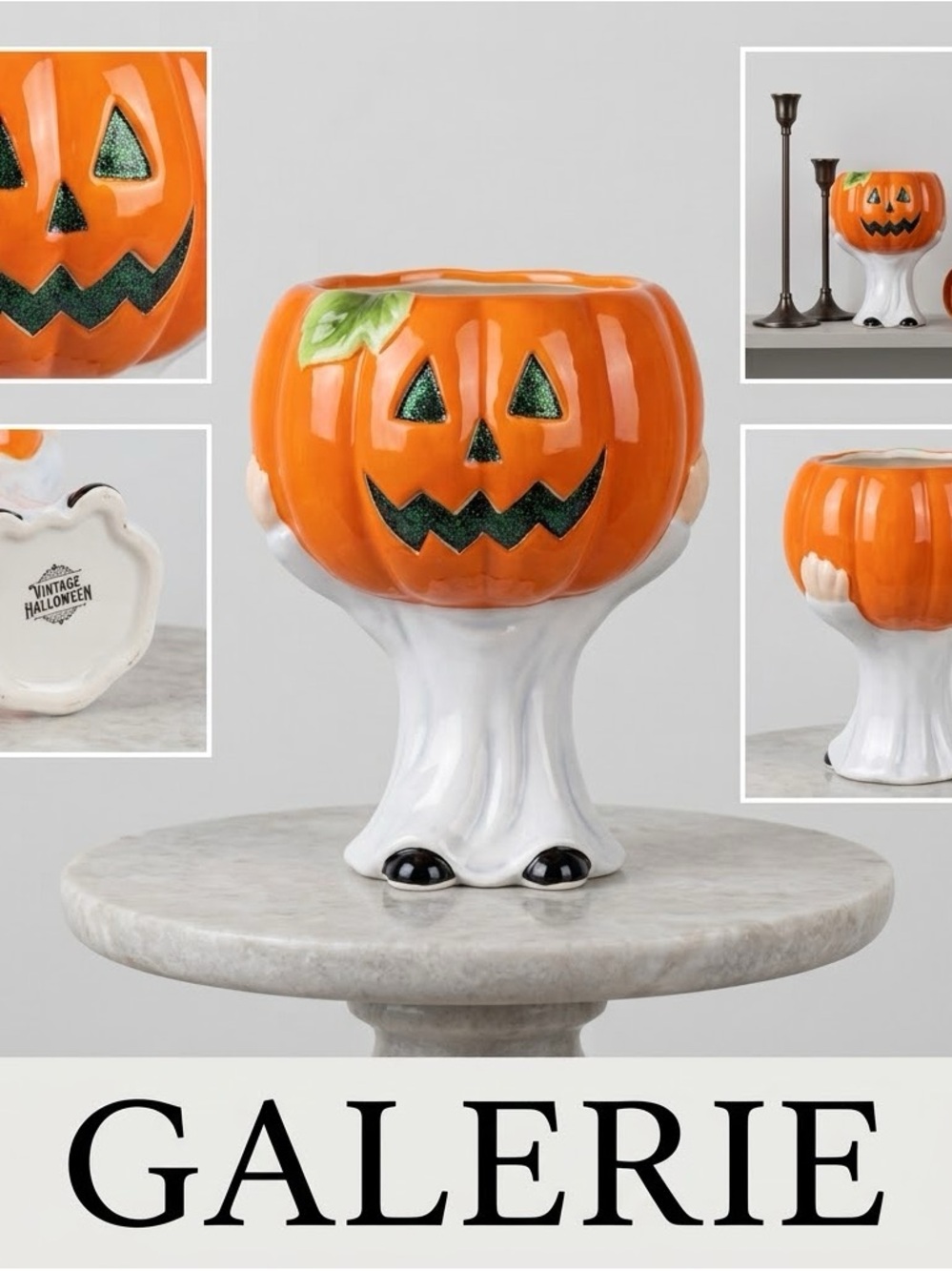 Galerie Ceramic Jack-O'-Lantern Candy Dish - Orange & White